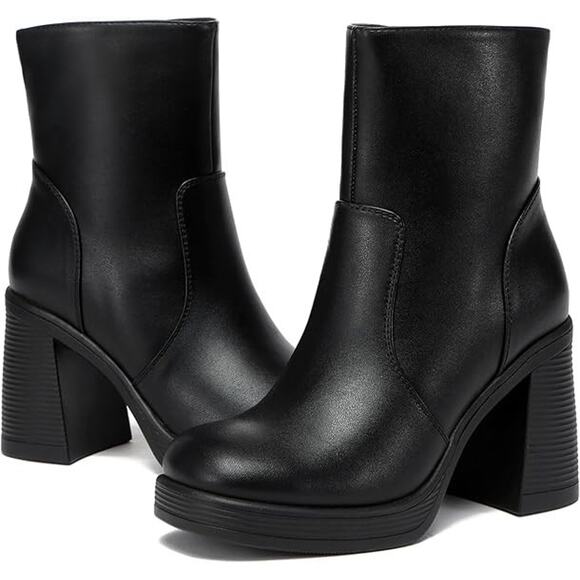 Womens 90s Y2K Goth Fairy Grunge Chunky‎ High Heel Square Toe Zip Up Ankle Boots - Picture 6 of 12